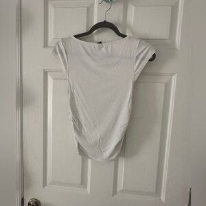 White ruched short sleeve top
